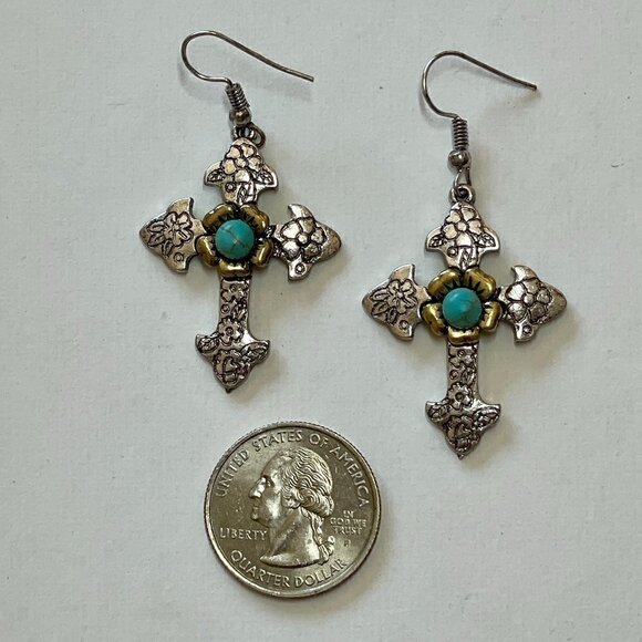Cross Western Boho Style Silver Concho Earrings #1101 - Picture 3 of 10